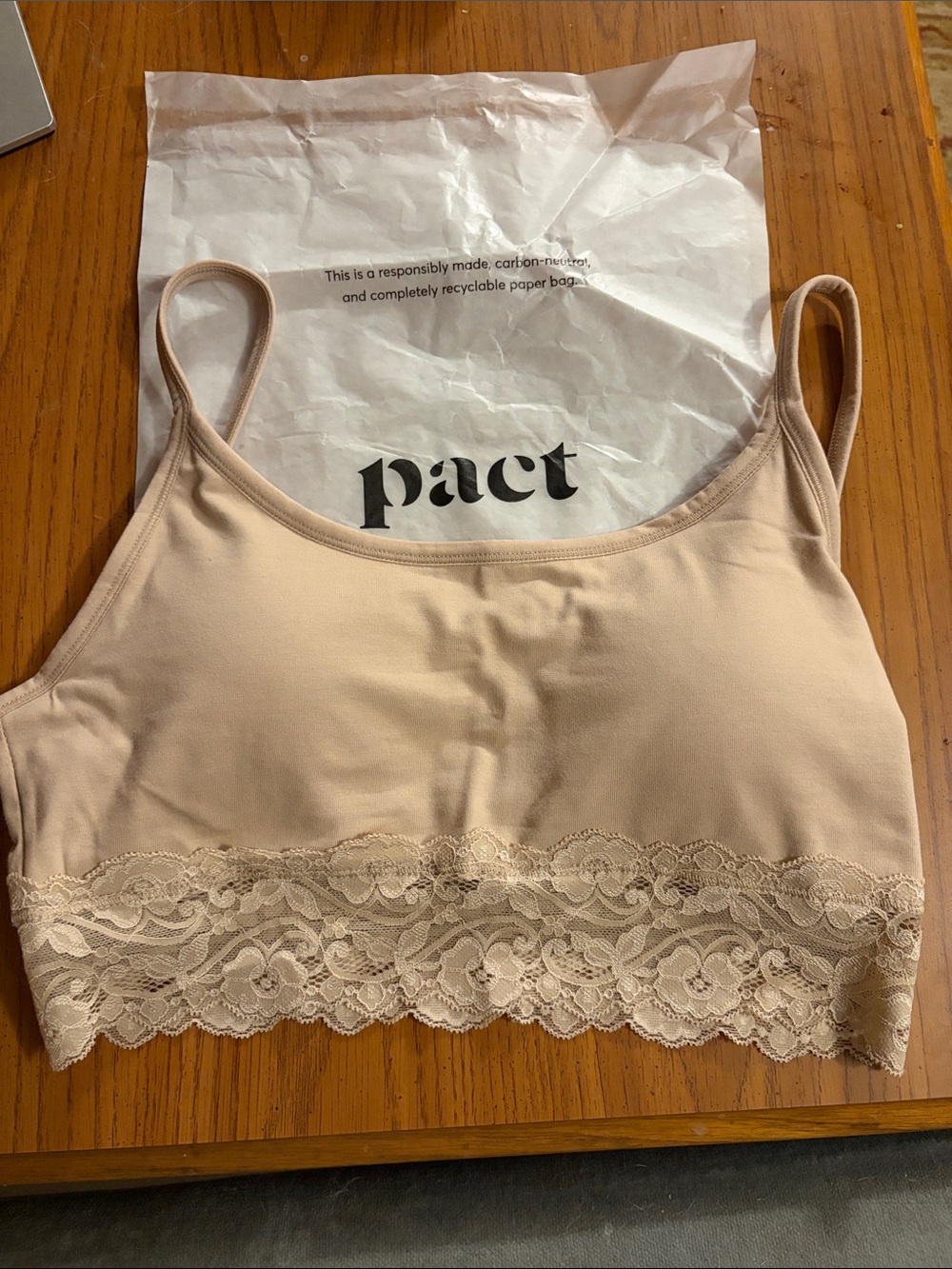 Pact Women's Lace-Trim Bralette in Light Beige